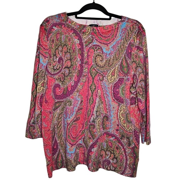 Talbots Sweaters - Talbots Merino Wool Paisley Multi-color Scoop Neck Sweater Plus 2X